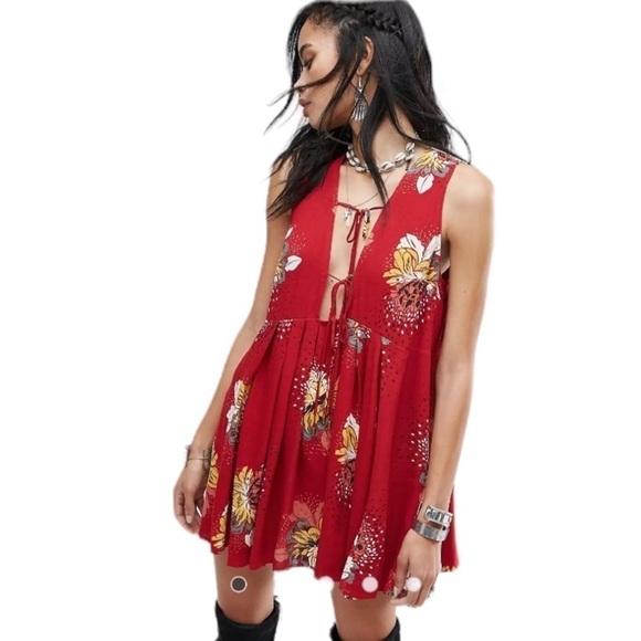 Free People Free - Lovely Day Printed Tunic Mini Floral Dress Sz S - Picture 1 of 11